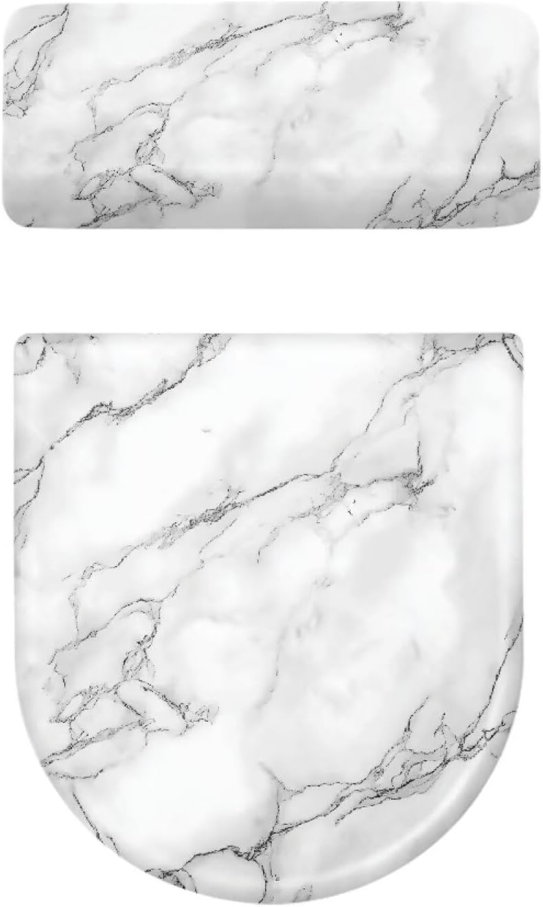 Kathyboom Classic White Marble Toilet Lid Cover with Elastic Edge Water Resistant Toilet Seat Covers Reusable Toilet Tank Lid Cover - Image 1